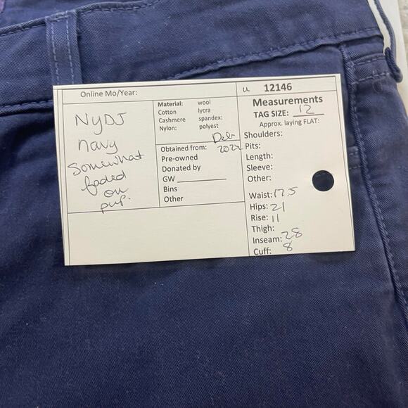 NYDJ  women's 12 pants chinos jean style navy blue Not Your Daughter's Jeans - Picture 14 of 14